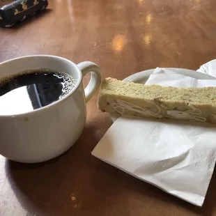 Dark roast (Dark Velvet) with biscotti.