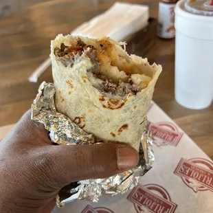 Carne asada burrito &quot;double meat and potatoes&quot;.