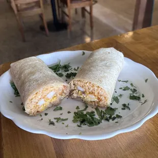 Delicious shrimp burrito.