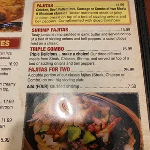 The menu.