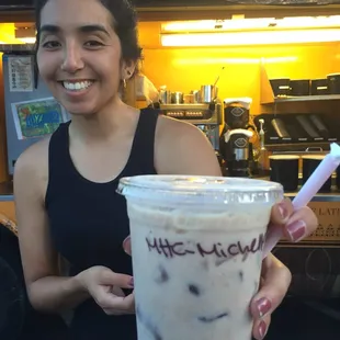 Service with a smile and a free cup of iced chocolate just for checking into yelp!