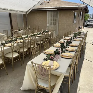 Tables chairs, charters linens