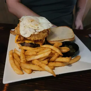 Frio pass burger, onion ring was a little too thick, in my son&apos;s opinion