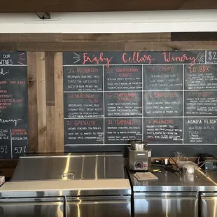 Wine menu with three beers on tap