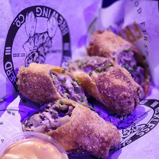 Philly cheese steak egg rolls