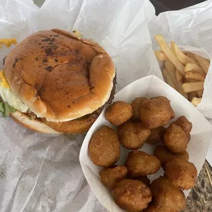 Western Burger and Fried Mushrooms