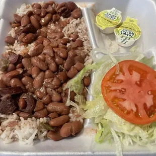 Red beans and rice with salad