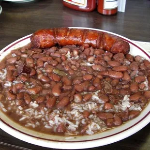 Red beans and rice with sausage.  YUM!