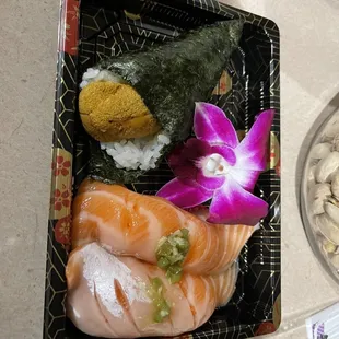 3/10/21 uni Handroll + sake toro sushi