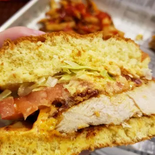 Inside my Frisco chicken sandwich and fries on the side  (with ketchup applied free form, which my husband says it&apos;s just crazy)