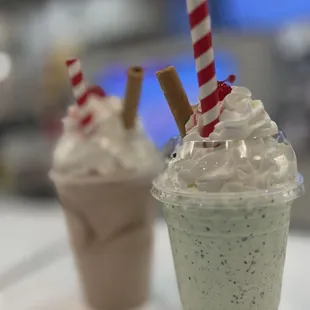 Neapolitan Shake and a Mint Chip Shake to go