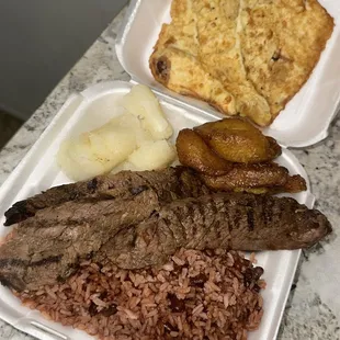 Carne Asada, Fried Cheese, plantains, boiled yucca