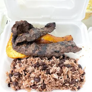 Gallo Pinto, Carne Asada, Queso Frito, and Maduros