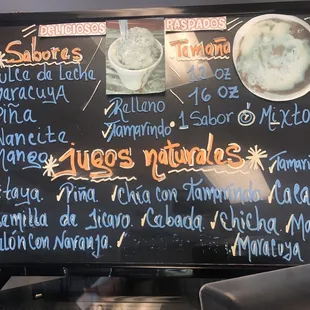 Raspadas (shaved ice) and Jugos Naturales (natural fruit juices)