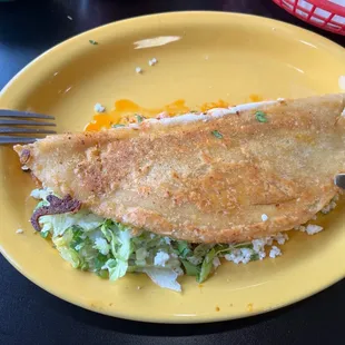 Chicharone quesadilla was tasty but greasy.