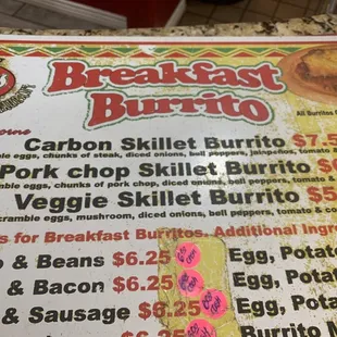 The carbon skillet that doesn't come with eggs, but clearly states eggs on the menu.