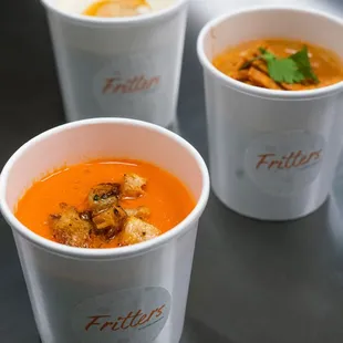 clam chowder, tomato soup, tortilla soup