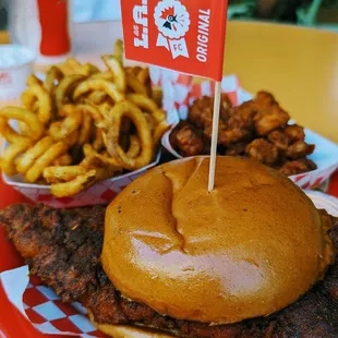 Fritzi Hot Chicken Sandwich, Curly Fries &amp; Popcorn Chicken