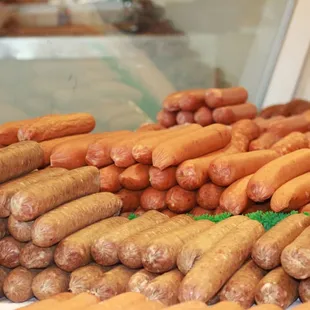 a display of sausages