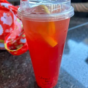 Strawberry Tea w/ strawberry bursting boba.
