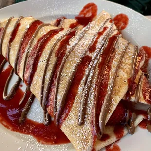 Fresh Strawberries Crepe (w/Raspberry Sauce, Nutella Chocolate, Served w/Whipped Cream &amp; Ice Cream, $10.95)- 4.5/5 stars