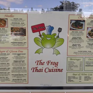 the menu for the frog thai cuisine