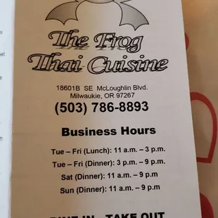 Menu, phone &amp; address