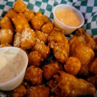 Chicken wings and tater tots