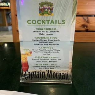 Cocktail menu