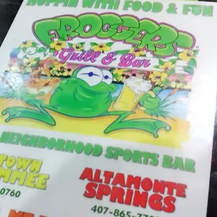 Front cover of the menu