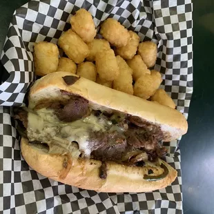 Philly cheese steak with Tater tots!