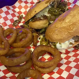 Philly cheese with onion rings