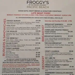 Back page of the menu