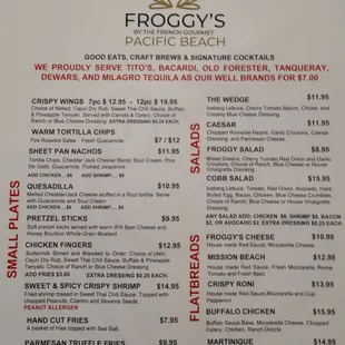 Front page of the menu