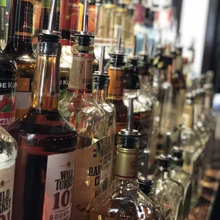 a row of liquor bottles