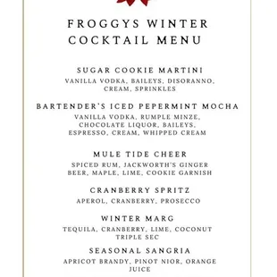 Holiday drink menu