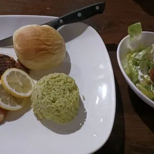 Wife's dish blackened tilapia rice and salad