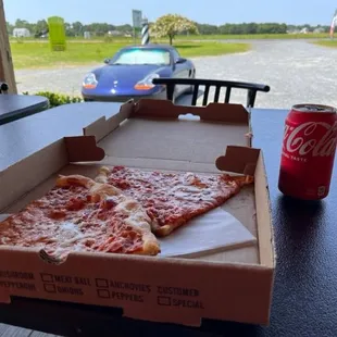 Two slices on the porch.