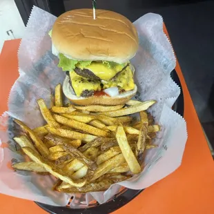 Double Cheese Burger and some home cut fries!