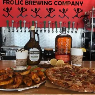 Wings, pizza,beer and coffee