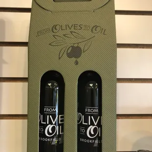 two olive oil bottles