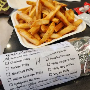 Half a sandwich and fries .