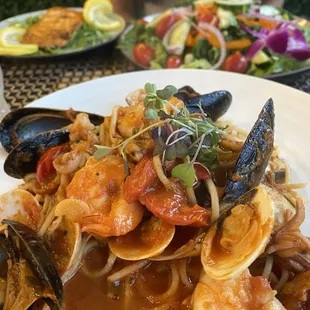 seafood with pasta with red sauce