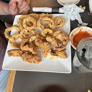 Chicken strips and onion rings