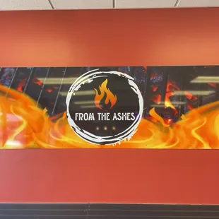 fire and flames on a wall