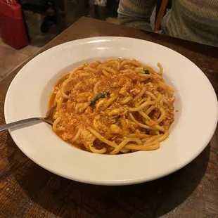 a plate of spaghetti and sauce