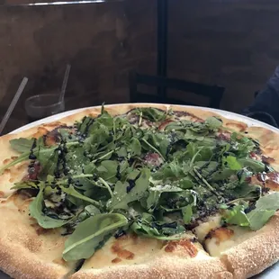 Very flavorful and unique arugula pizza.