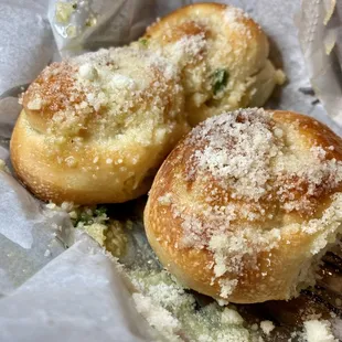 HOT Garlic and Parmesan knots brought promptly and complementary.