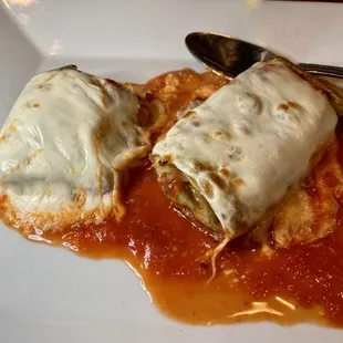 Eggplant roll ups with marinara sauce