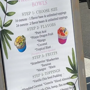 a menu for a bowl of fruit